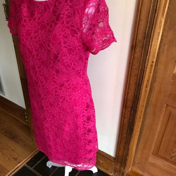 RALPH LAUREN Fuchsia Lace Sheath Short Sleeve Dress 10 - Picture 4 of 15